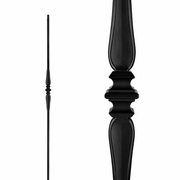in Square x 44in Long Black Steel Interior Balusters - Single Collar and Spoon, 12PK, Nuvo Iron, Mfr#: SQI1CS-MP12